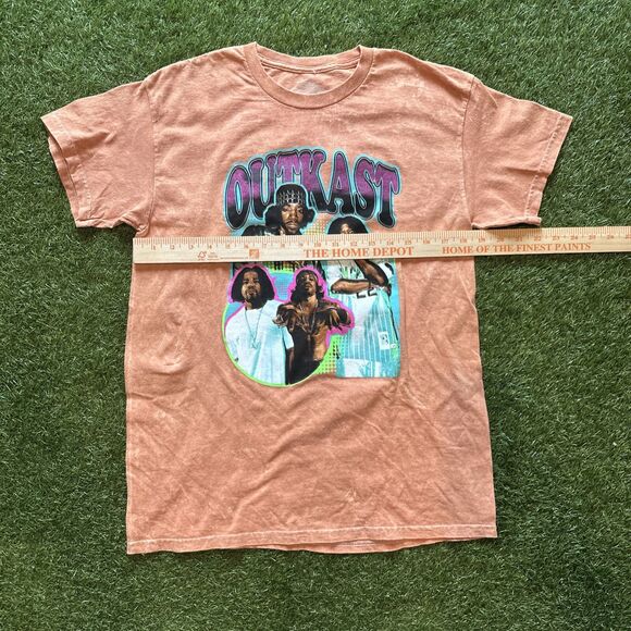 Y2K OUTKAST Orange Cotton Crew Neck Short Sleeve Distressed T-Shirt Size Medium - Picture 4 of 9